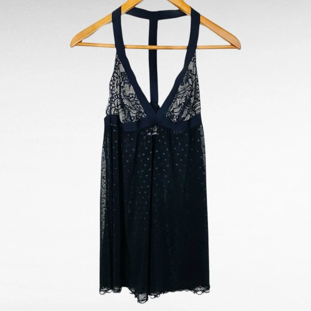 Seductive Wear by Cinema Etoile Black Lace Triangle Polka Dot Chemise Slip Dress